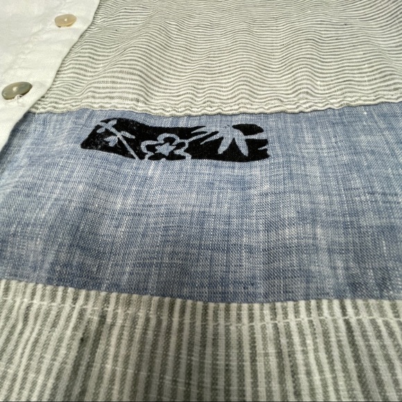 ODILE 100% linen button down white blue contrast shirt top, size S - Picture 8 of 13